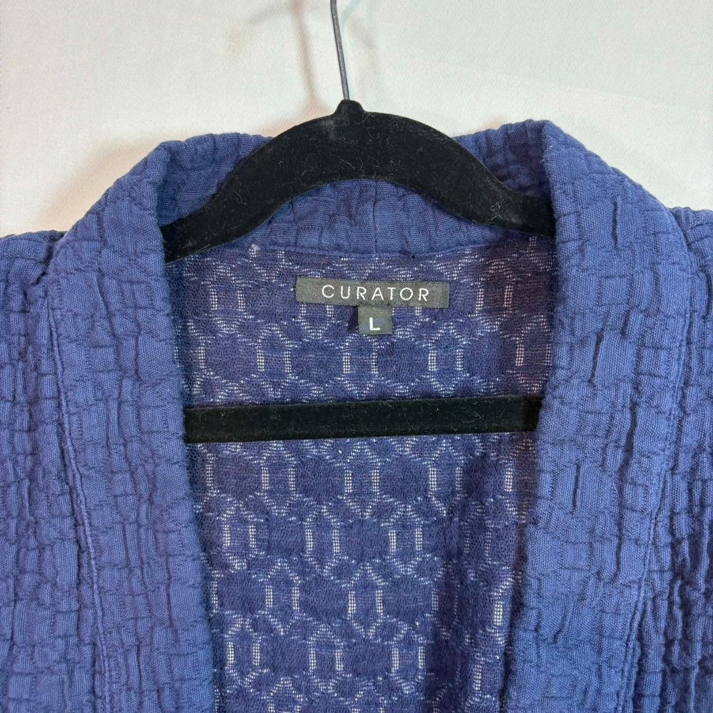 Curator SF Jules Cardigan Jacket Blue Indigo Quilted Open Front Boho Coat Large